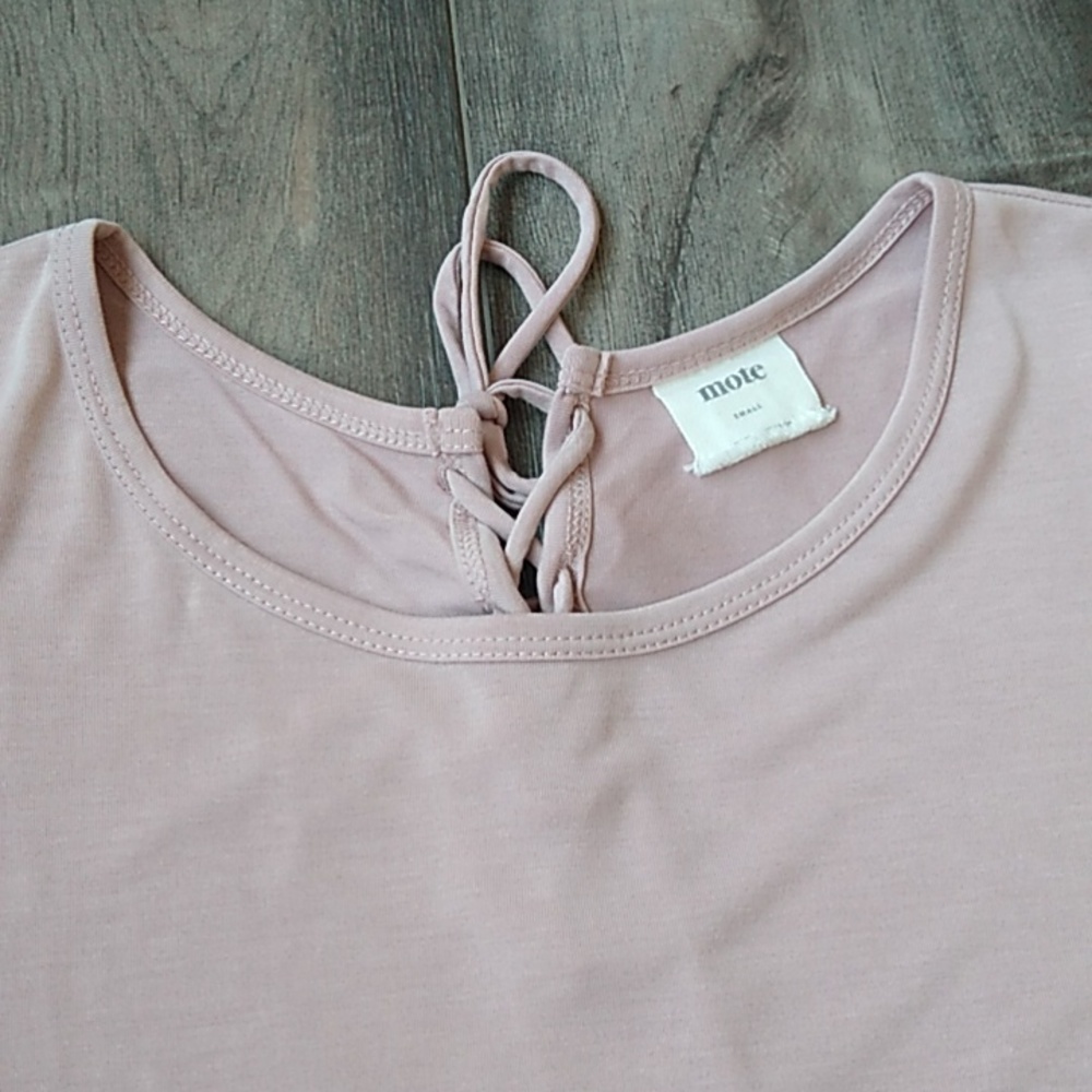 MOTE DUSTY PINK HIGH LOW RUFFLED SHORT SLEEVE SHIRT WITH DRAWSTRING BACK SIZE SM - Picture 3 of 9